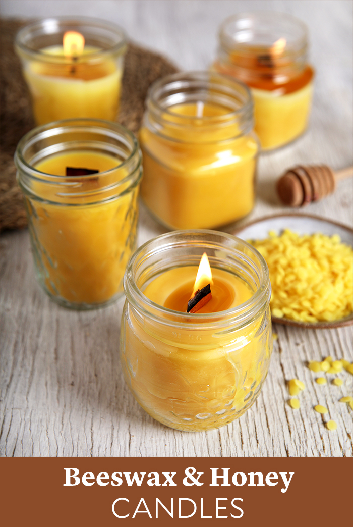 Beeswax Candle with Wooden Wick - Bourbon & Bees