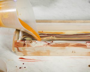 Showing pouring soap into the mold